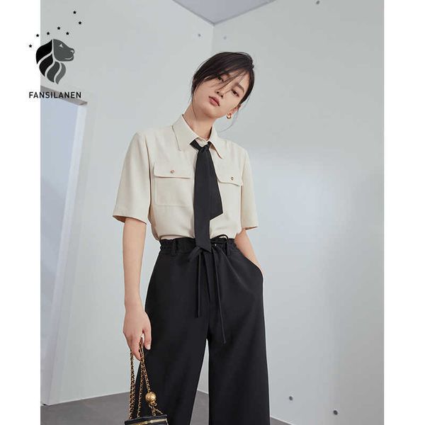 fansilanen black white tooling chiffon shirt womensummer short-sleeved professional wear streamer office 210607
fansilanen black white tooling chiffon shirt womensummer short-sleeved professional wear streamer office 210607