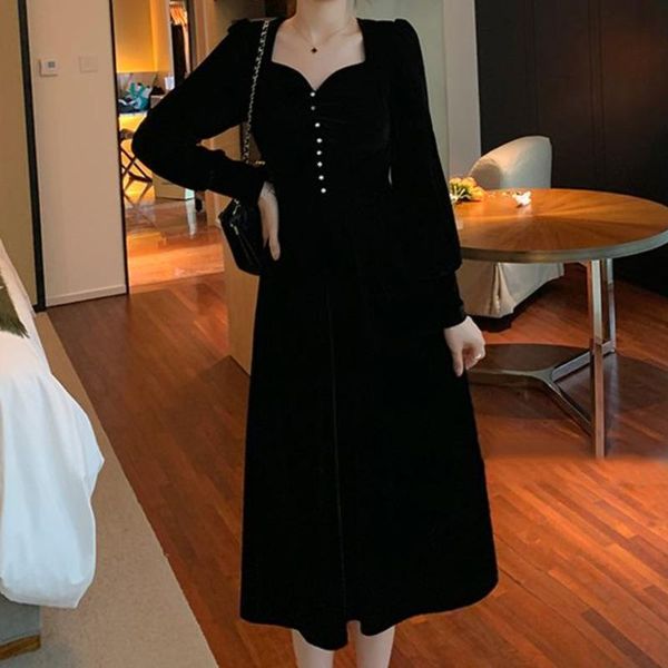 casual dresses golden velvet midi party dress long sleeve french vintage black autumn winter 2021 vestidos elegantes para mujer, Black;gray
casual dresses golden velvet midi party dress long sleeve french vintage black autumn winter 2021 vestidos elegantes para mujer, Black;gray