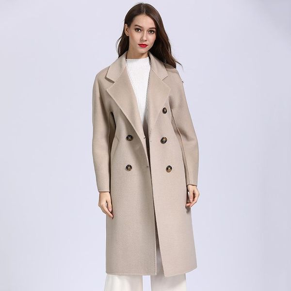 women's wool & blends winter high-end classic lapel double-breasted pure color double-sided cashmere female coat with pocket manteau fe, Black
women's wool & blends winter high-end classic lapel double-breasted pure color double-sided cashmere female coat with pocket manteau fe, Black