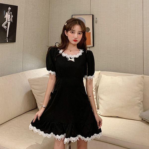 korean plus size sweet elegant tender princess women dress 2020 summer fairy thin draw back stitching lace ruffles lady dresses c0304, Black;gray
korean plus size sweet elegant tender princess women dress 2020 summer fairy thin draw back stitching lace ruffles lady dresses c0304, Black;gray