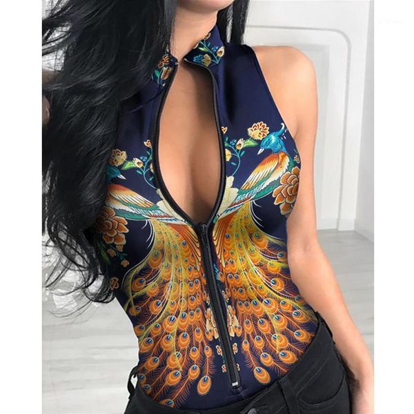 fashion women summer zipper front peacock print sleeveless bodysuit women's jumpsuits & rompers, Black;white
fashion women summer zipper front peacock print sleeveless bodysuit women's jumpsuits & rompers, Black;white
