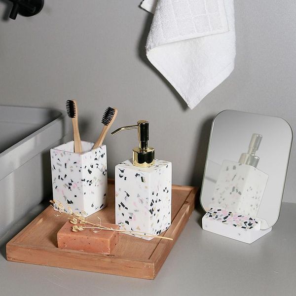 home creative terrazzo lotion bottle water cup makeup mirror toilet brush four-piece set bathroom accessories set
home creative terrazzo lotion bottle water cup makeup mirror toilet brush four-piece set bathroom accessories set