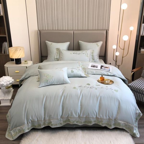 bedding sets 4/6 pieces light blue duvet cover set with green leaves embroidered king size egypt cotton bed linen double 60*60cm
bedding sets 4/6 pieces light blue duvet cover set with green leaves embroidered king size egypt cotton bed linen double 60*60cm