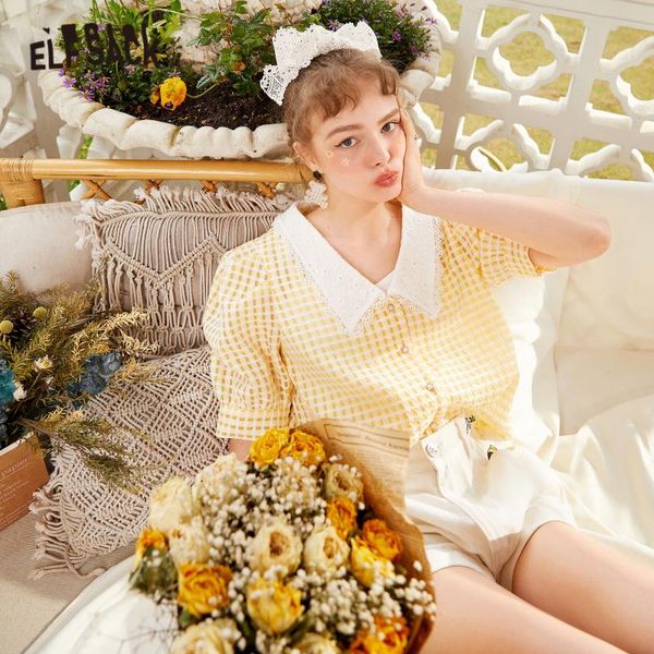women's blouses & shirts elfsack plaid contrast lace chic breasted casual shirt women,2021 summer vintage puff sleeve,swwety girly basi, White
women's blouses & shirts elfsack plaid contrast lace chic breasted casual shirt women,2021 summer vintage puff sleeve,swwety girly basi, White