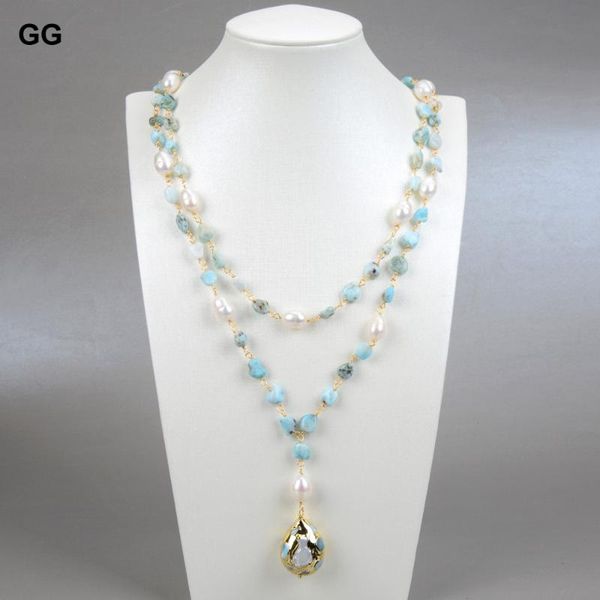 chains guaiguai jewelry blue larimars white rice freshwater pearl statement necklace larimar cz beads pendant 21", Silver
chains guaiguai jewelry blue larimars white rice freshwater pearl statement necklace larimar cz beads pendant 21", Silver