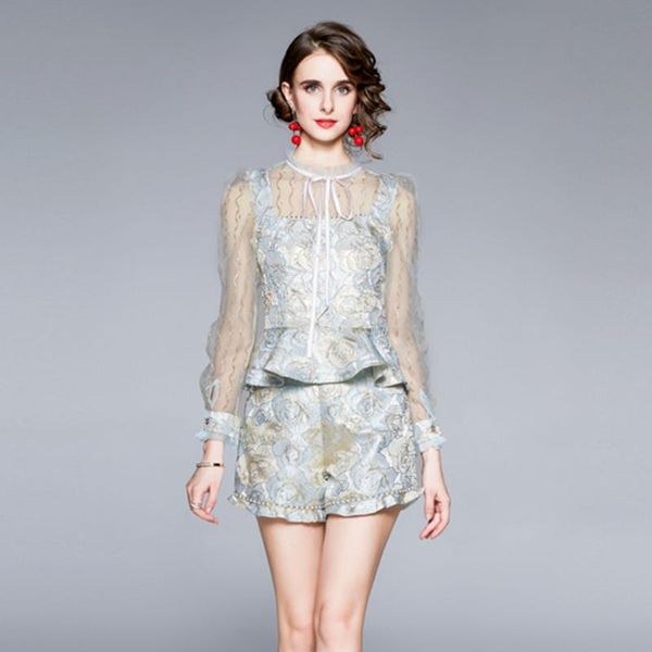 women's tracksuits runway fashion two piece shorts sets ruffled lace long sleeve + embroidery mini woman office lady elegant suit s6816, Gray
women's tracksuits runway fashion two piece shorts sets ruffled lace long sleeve + embroidery mini woman office lady elegant suit s6816, Gray