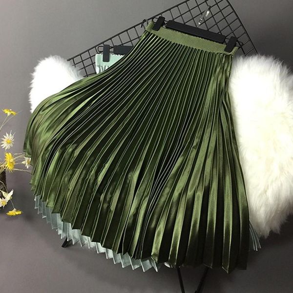 skirts 2021 women skirt casual autumn winter metallic satin pleated female vintage mid calf black white streetwear l
skirts 2021 women skirt casual autumn winter metallic satin pleated female vintage mid calf black white streetwear l