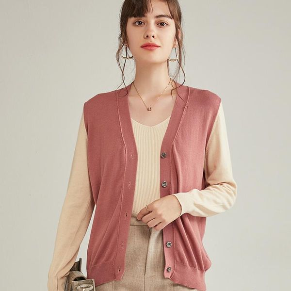 2021 spring and autumn new style 100% cotton jacket woman v-neck knitted contrast cardigan loose casual sweater small sweater, White
2021 spring and autumn new style 100% cotton jacket woman v-neck knitted contrast cardigan loose casual sweater small sweater, White