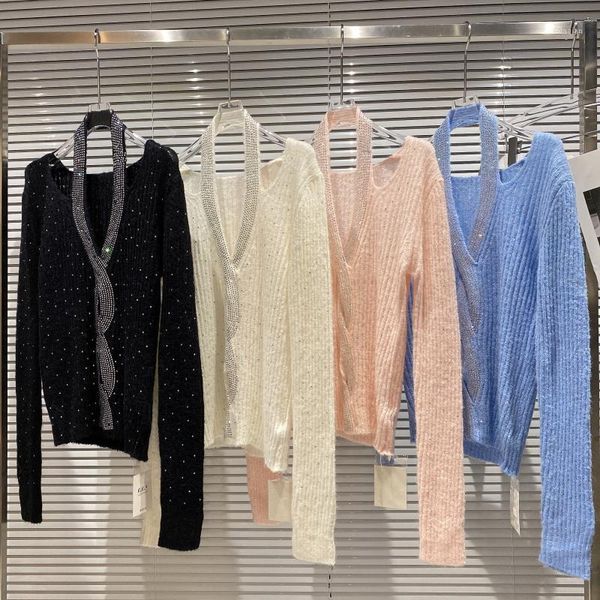 women's sweaters fall 2021 rhinestone hanging neck collar twist stretch wool sweater small shirt women, White;black
women's sweaters fall 2021 rhinestone hanging neck collar twist stretch wool sweater small shirt women, White;black