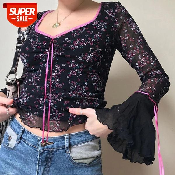 Weekeep Small Floral Print Sexy Mesh Transparent Cropped Top Women Long Flare Sleeve Ruffle T-shirt Retro Streetwear 90s Tshirts #or8Q, White
Weekeep Small Floral Print Sexy Mesh Transparent Cropped Top Women Long Flare Sleeve Ruffle T-shirt Retro Streetwear 90s Tshirts #or8Q, White