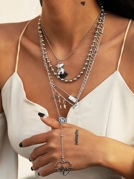 pendant necklaces punk pin star women's necklace accessories retro simple heart-shaped bear wedding party set gift, Silver
pendant necklaces punk pin star women's necklace accessories retro simple heart-shaped bear wedding party set gift, Silver