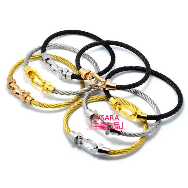 bangles bracelet fashion titanium steel wire rope intermediate color horseshoe magnetic buckle cable u-shaped price batch, Black 
bangles bracelet fashion titanium steel wire rope intermediate color horseshoe magnetic buckle cable u-shaped price batch, Black