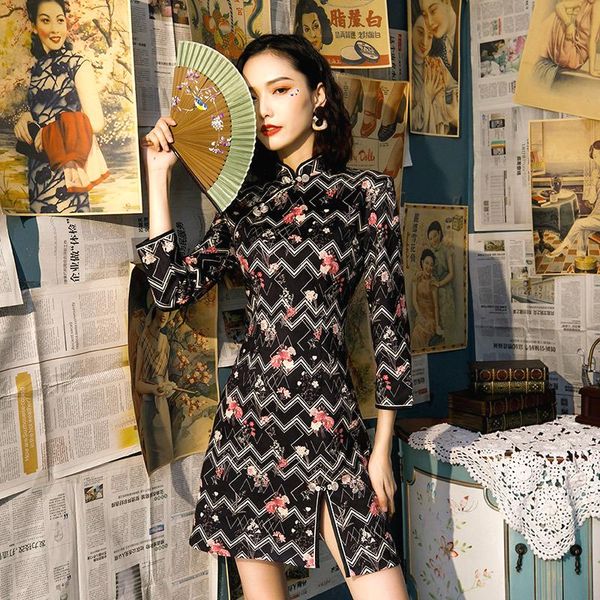 sheng coco mini stripe pattern qipao long sleeve dress black printed cheongsam chamois velvet women novelty design china qi, Red
sheng coco mini stripe pattern qipao long sleeve dress black printed cheongsam chamois velvet women novelty design china qi, Red