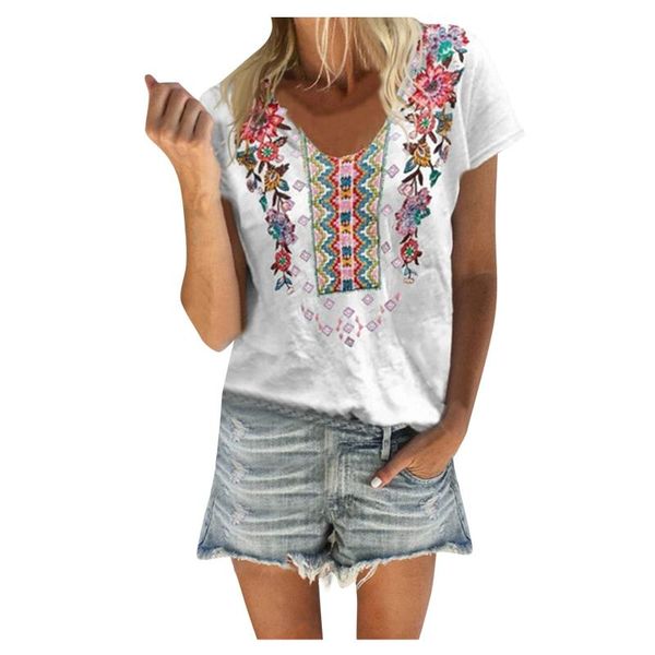 women's t-shirt european and american style 2021 summer blouse, printed u-neck short-sleeved women, White
women's t-shirt european and american style 2021 summer blouse, printed u-neck short-sleeved women, White