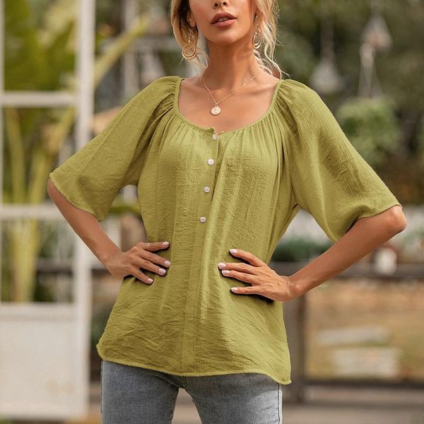 women's t-shirt uclio button square collar loose short sleeve shirt green, White
women's t-shirt uclio button square collar loose short sleeve shirt green, White