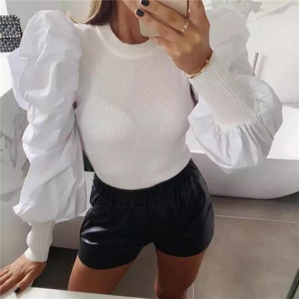 women's blouses & shirts solid puff sleeve patchwork women autumn winter vintage femme tee shirt slim basic elegant blouse streetwear, White
women's blouses & shirts solid puff sleeve patchwork women autumn winter vintage femme tee shirt slim basic elegant blouse streetwear, White