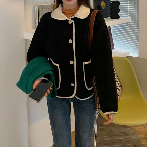 women's jackets autumn winter jacket women warm lamb wool contrast coat korean fashion loose vintage laides manteau femme chaqueta muj, Black;brown
women's jackets autumn winter jacket women warm lamb wool contrast coat korean fashion loose vintage laides manteau femme chaqueta muj, Black;brown