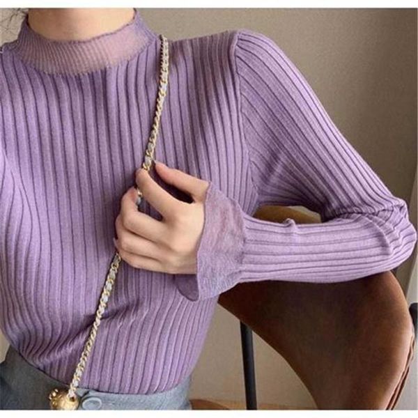 women's sweaters autumn winter pullover fashion korean net yarn splice half high collar slim knitwear sweater ladies all-match long sle, White;black
women's sweaters autumn winter pullover fashion korean net yarn splice half high collar slim knitwear sweater ladies all-match long sle, White;black