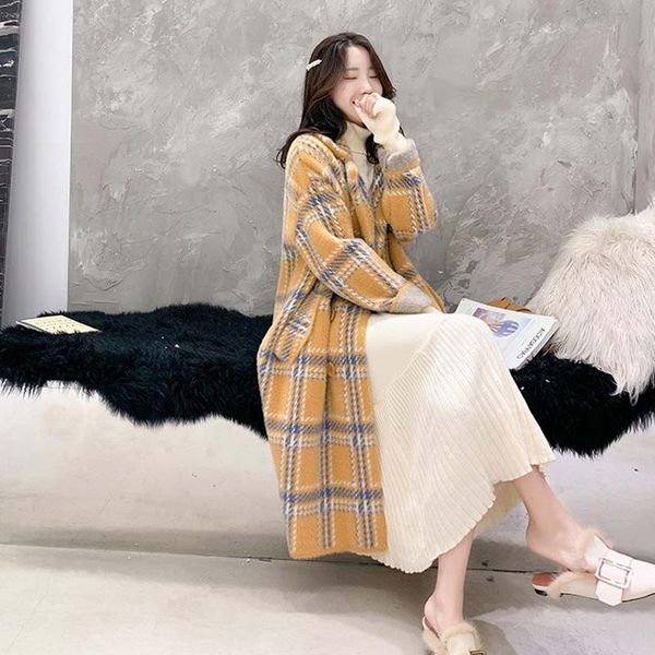 women's wool & blends plaid sweet coat fashion knitted yellow long mid-length casual loose cardigan street wear ladies coats, Black
women's wool & blends plaid sweet coat fashion knitted yellow long mid-length casual loose cardigan street wear ladies coats, Black