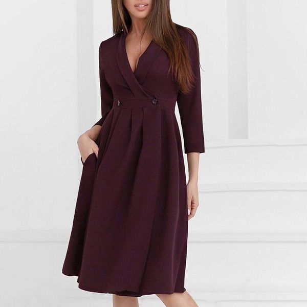 fashion v neck double breasted dresses women elegant straight knee length dress three quarter solid ladies casual, Black;gray
fashion v neck double breasted dresses women elegant straight knee length dress three quarter solid ladies casual, Black;gray