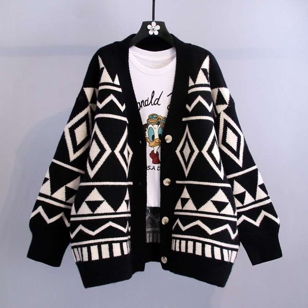geometric diamond sweater women's autumn winter 2020 new loose jacket lazy wind thickened knitted cardigan, White;black
geometric diamond sweater women's autumn winter 2020 new loose jacket lazy wind thickened knitted cardigan, White;black