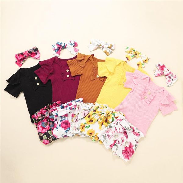 newborn baby girls 3-piece outfit set short sleeve ribbed romper+floral print shorts+headband set, White
newborn baby girls 3-piece outfit set short sleeve ribbed romper+floral print shorts+headband set, White