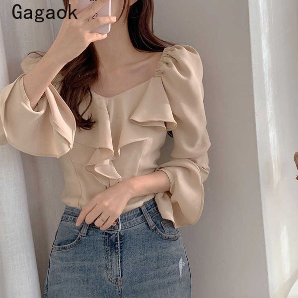 women streetwear blouse spring autumn solid v-neck flare sleeve ruffles full slim chic retro wild fashion shirt 210531, White
women streetwear blouse spring autumn solid v-neck flare sleeve ruffles full slim chic retro wild fashion shirt 210531, White