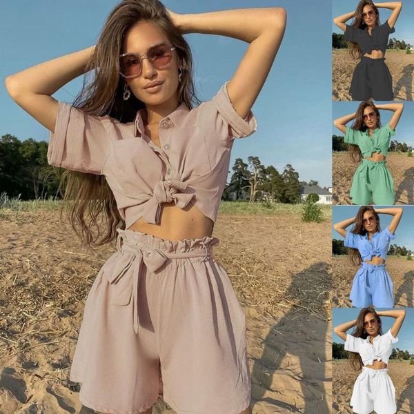 women's tracksuits 2021 women lapel solid color single-breasted short sleeve shirt with straps fashion casual beach two-piece set short, Gray
women's tracksuits 2021 women lapel solid color single-breasted short sleeve shirt with straps fashion casual beach two-piece set short, Gray
