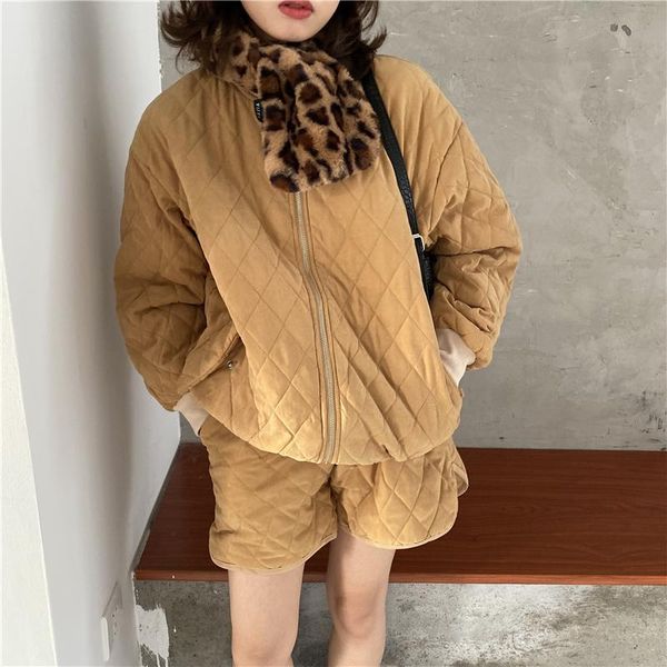 fashion korean autumn khaki thick tracksuits women vintage diamond checked cotton-padded winter jacket / shorts two pieces set, White
fashion korean autumn khaki thick tracksuits women vintage diamond checked cotton-padded winter jacket / shorts two pieces set, White
