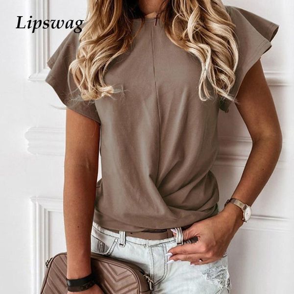 women's t-shirt casual solid o-neck ruffle sleeve cotton fashion tshirts summer short streetwear black lady female, White
women's t-shirt casual solid o-neck ruffle sleeve cotton fashion tshirts summer short streetwear black lady female, White