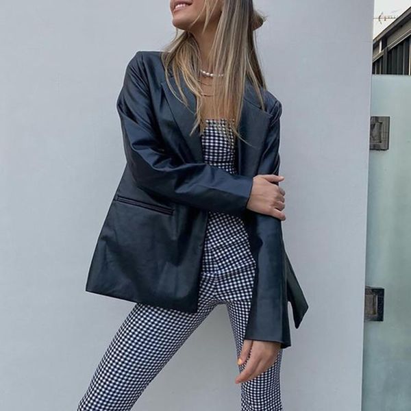 women's leather & faux spring/autumn women solid long sleeve turn-down collar synthetic blazer coat casual jacket, Black
women's leather & faux spring/autumn women solid long sleeve turn-down collar synthetic blazer coat casual jacket, Black