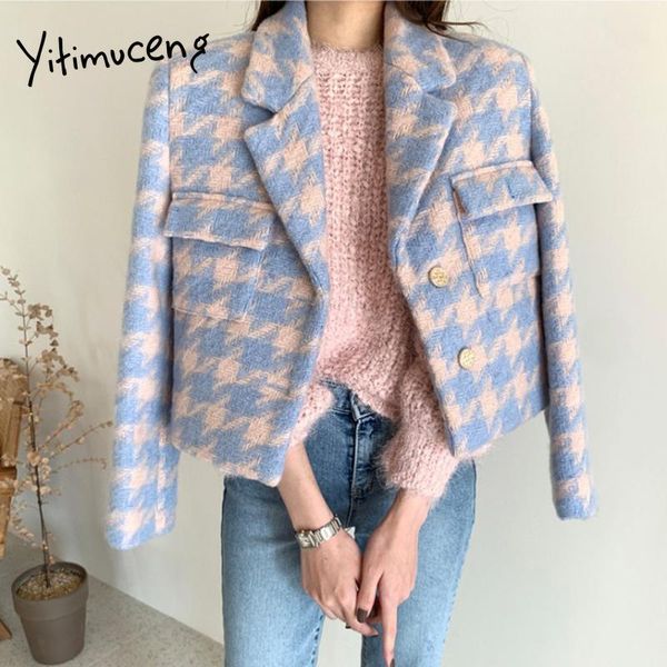 women's wool & blends yitimuceng fall clothes for women coats houndstooth elegant thicken simple jackets korean fashion 2021 autumn win, Black
women's wool & blends yitimuceng fall clothes for women coats houndstooth elegant thicken simple jackets korean fashion 2021 autumn win, Black