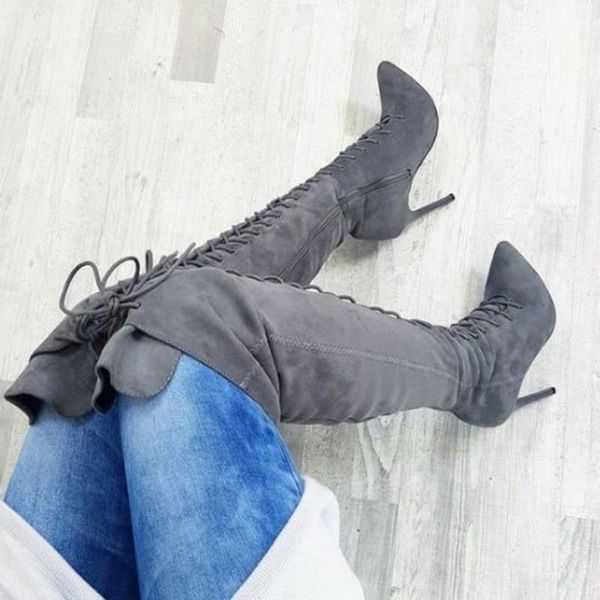 boots women's autumn and winter high heel long solid color suede bandage pointed ladies knee women, Black
boots women's autumn and winter high heel long solid color suede bandage pointed ladies knee women, Black