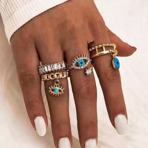 rz0522 jewelry personality punk style devil's eye diamond oil hollow ring set, Silver
rz0522 jewelry personality punk style devil's eye diamond oil hollow ring set, Silver