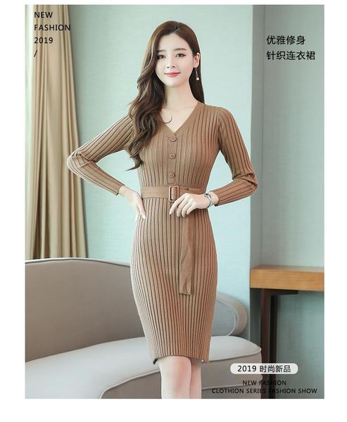 casual dresses autumn and winter korean style super solid color mid-waist v-neck slim sweater dress over-the-knee base knitted, Black;gray
casual dresses autumn and winter korean style super solid color mid-waist v-neck slim sweater dress over-the-knee base knitted, Black;gray