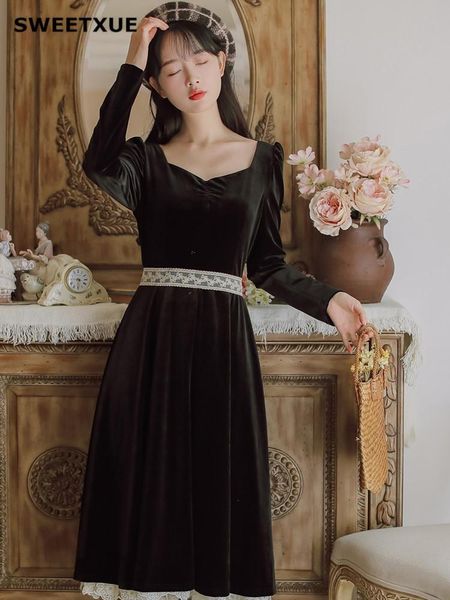 casual dresses sweetxue autumn winter retro french velvet black dress women's square collar long sleeve lace patchwork chic party, Black;gray
casual dresses sweetxue autumn winter retro french velvet black dress women's square collar long sleeve lace patchwork chic party, Black;gray