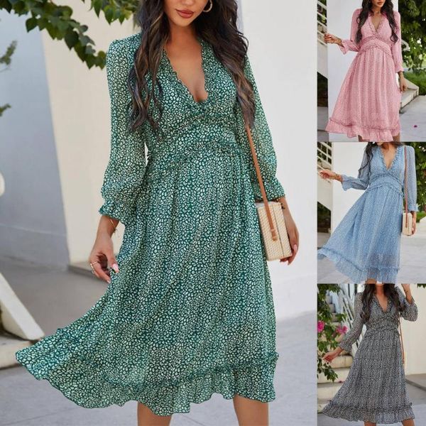 casual dresses summer korean style elegant dress vintage women small leopard print ruffle leisure lacework v neck lantern sleeve, Black;gray
casual dresses summer korean style elegant dress vintage women small leopard print ruffle leisure lacework v neck lantern sleeve, Black;gray