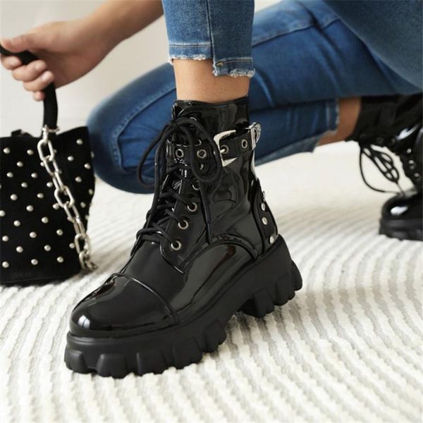 boots pxelena patent leather rivet women large size 34-46 chunky platform motorcycle military punk goth shoes lady, Black
boots pxelena patent leather rivet women large size 34-46 chunky platform motorcycle military punk goth shoes lady, Black
