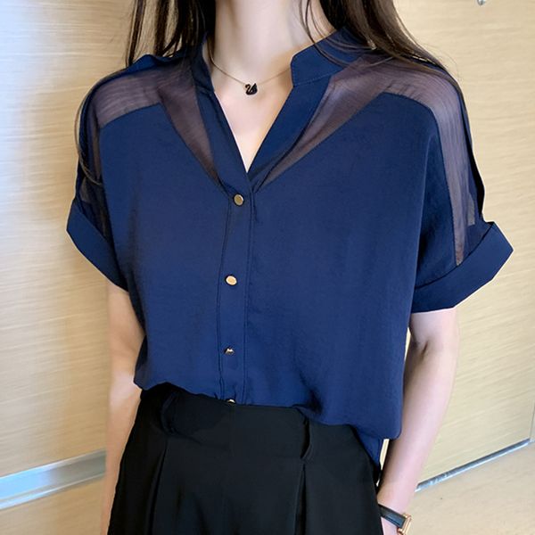 2021 new v neck sheer mesh patchwork ladies white chiffon summer loose blouses short sleeve button up black shirt women c106 7gzm
2021 new v neck sheer mesh patchwork ladies white chiffon summer loose blouses short sleeve button up black shirt women c106 7gzm