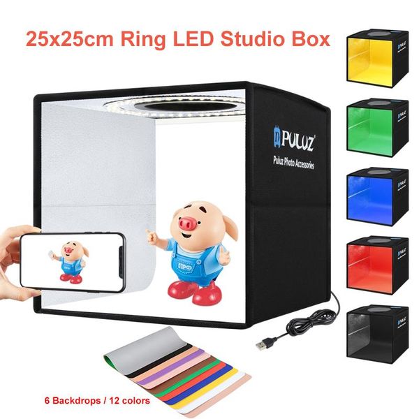 puluz 25cm mini led ringlight box p studio box portable folding light pgraphy shooting lightbox 12 background colors
puluz 25cm mini led ringlight box p studio box portable folding light pgraphy shooting lightbox 12 background colors