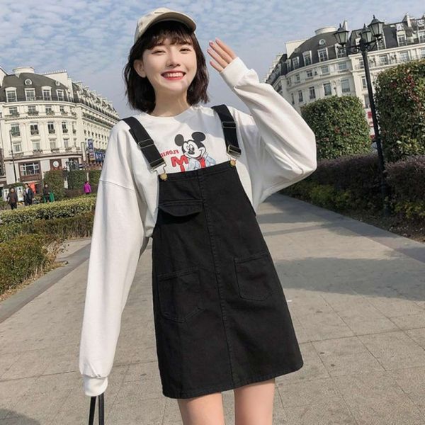 college style denim skirt 2021 spring and new korean personality early autumn strap dress women's fashion, Black
college style denim skirt 2021 spring and new korean personality early autumn strap dress women's fashion, Black