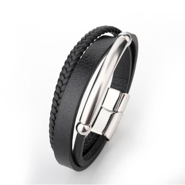 link, chain multilayer braided men's leather rope titanium steel simple stainless magnetic buckle bracelet jewelry, Black
link, chain multilayer braided men's leather rope titanium steel simple stainless magnetic buckle bracelet jewelry, Black