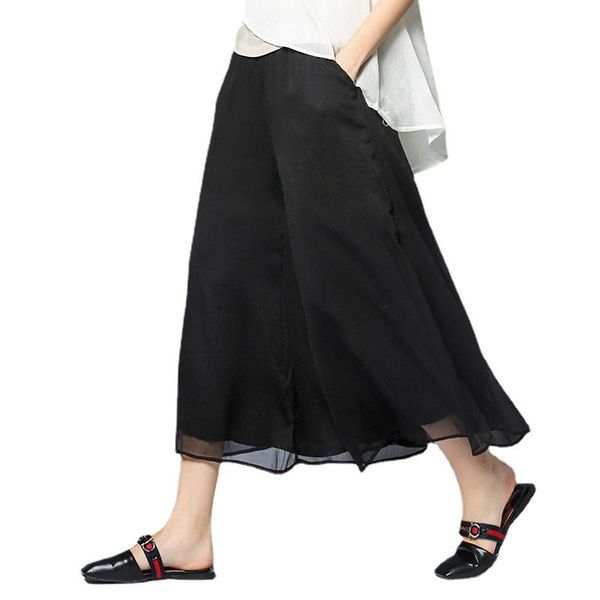women's pants & capris fashion 2021 summer size chiffon elastic waist wide legs lp210002 tencel/lyocell, Black;white 
women's pants & capris fashion 2021 summer size chiffon elastic waist wide legs lp210002 tencel/lyocell, Black;white