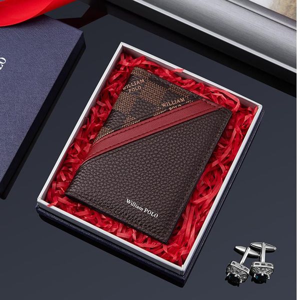 card holders ultra thin fashion bag cowhide mini holder short wallet personalized vertical driving license cover, Brown;gray
