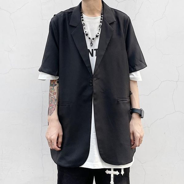 men's suits & blazers summer leisure short-sleeved suit men and women loose jacket a button young korean version small tide ins, White;black
men's suits & blazers summer leisure short-sleeved suit men and women loose jacket a button young korean version small tide ins, White;black