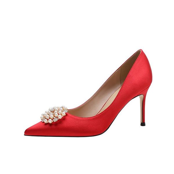 dress shoes autumn 2021 high heels pearl pointed toe fashion for wedding women, Black 
dress shoes autumn 2021 high heels pearl pointed toe fashion for wedding women, Black