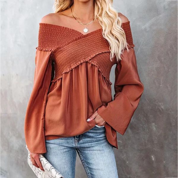 women's blouses & shirts foridol spring autumn satin blouse women flare sleeve off shoulder short brown elastic casual 2021, White
women's blouses & shirts foridol spring autumn satin blouse women flare sleeve off shoulder short brown elastic casual 2021, White