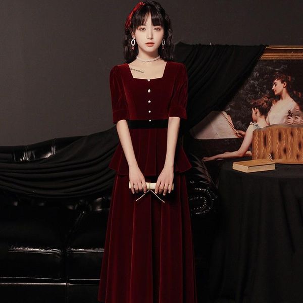 ethnic clothing women square collar elegant banquet gown exquisite button trim pleated dresses burgundy temperament velour formal party dres, Red
ethnic clothing women square collar elegant banquet gown exquisite button trim pleated dresses burgundy temperament velour formal party dres, Red