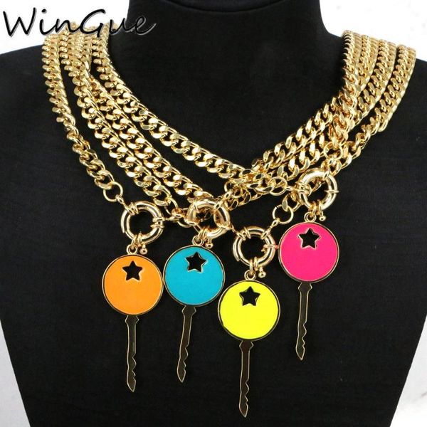 pendant necklaces neon enamel key necklace for women hip hop gold-color choker 2021 collares curb chain jewelry gift, Silver 
pendant necklaces neon enamel key necklace for women hip hop gold-color choker 2021 collares curb chain jewelry gift, Silver