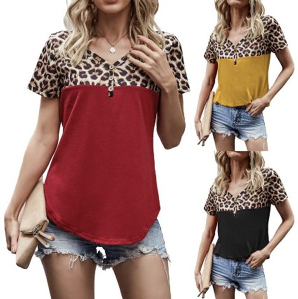 2021 spring festival new women's leopard pattern stitching button short sleeve t-shirt, White
2021 spring festival new women's leopard pattern stitching button short sleeve t-shirt, White